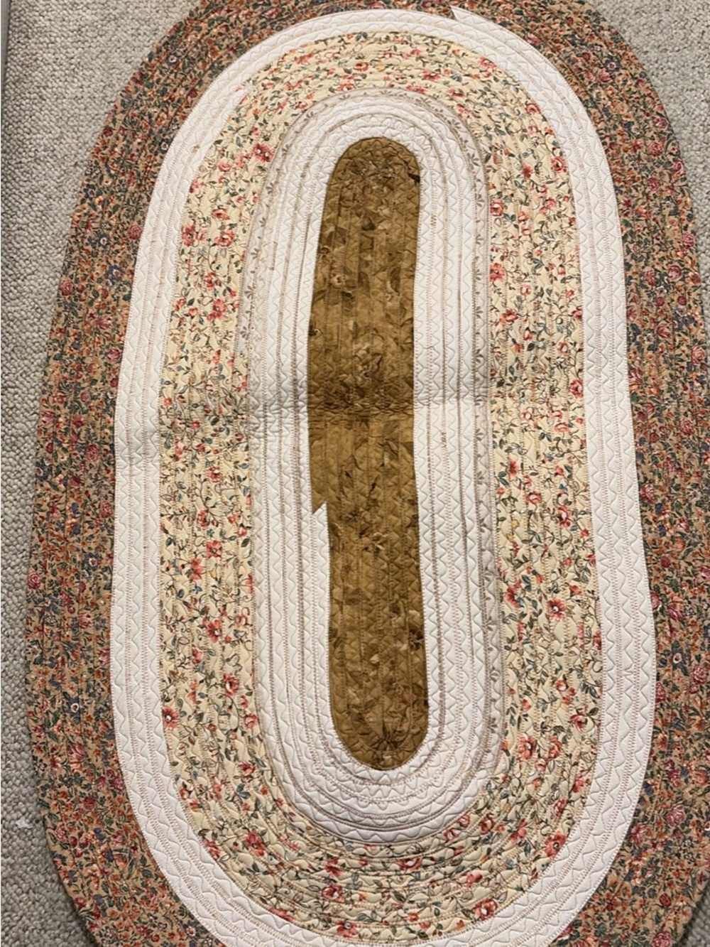 Oval Braided Floral Rug in Cream, Pink & Olive